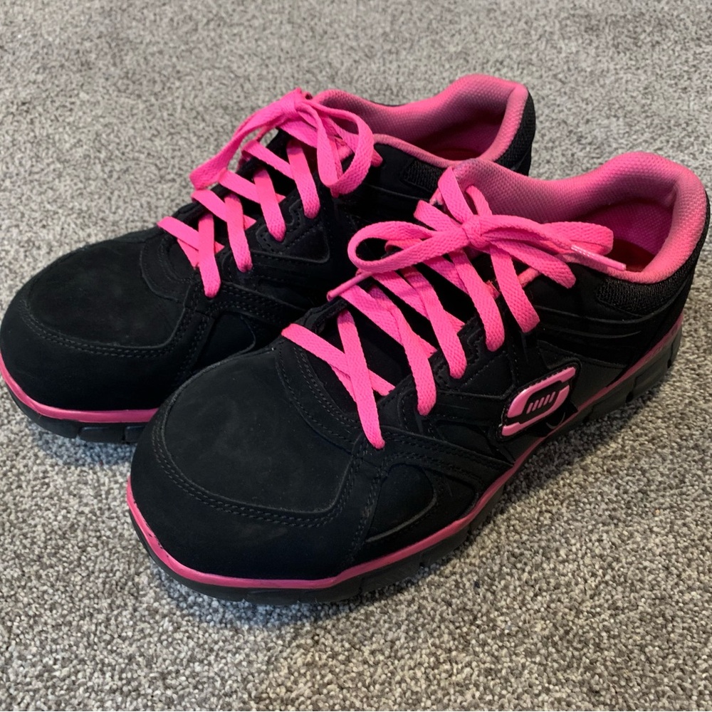 Skechers Work Women's Synergy Sandlot Slip Resistant Work Shoe, Black/Pink, 9.5